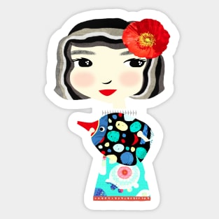 Girl and Cute Fish/Lilah & Luna Sticker